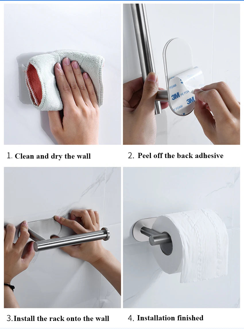 Stainless Steel Toilet Roll Paper Holder Rack Adhesive Hook Hanger Stainless Steel Bathroom Kitchen owel Tissue Dispenser Shelf