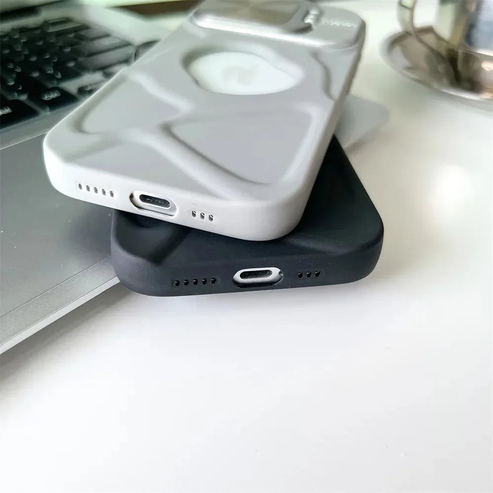 Fashion Logo Hole Magnetic Case for iPhone 11 12 13 14 15 16 Pro Max Plus Lens Protection Flip Bracket Magsafe Silicone Cover