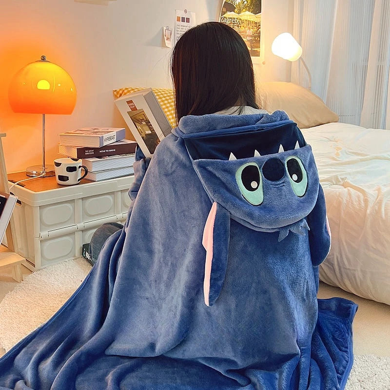 Stitch Hooded Cloak Blanket Cartoon Anime Thickened Big Blanket With Hat Stitch Warm Blanket Student Office Nap Blanket Girl