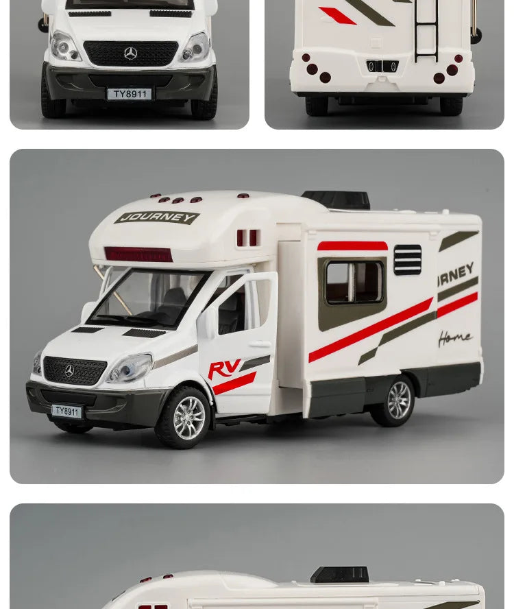 New 1:30 Alloy Luxury RV Caravan Car Model Metal Camper Van Motorhome Touring Car Vehicles Model Sound and Light Kids Toys Gifts