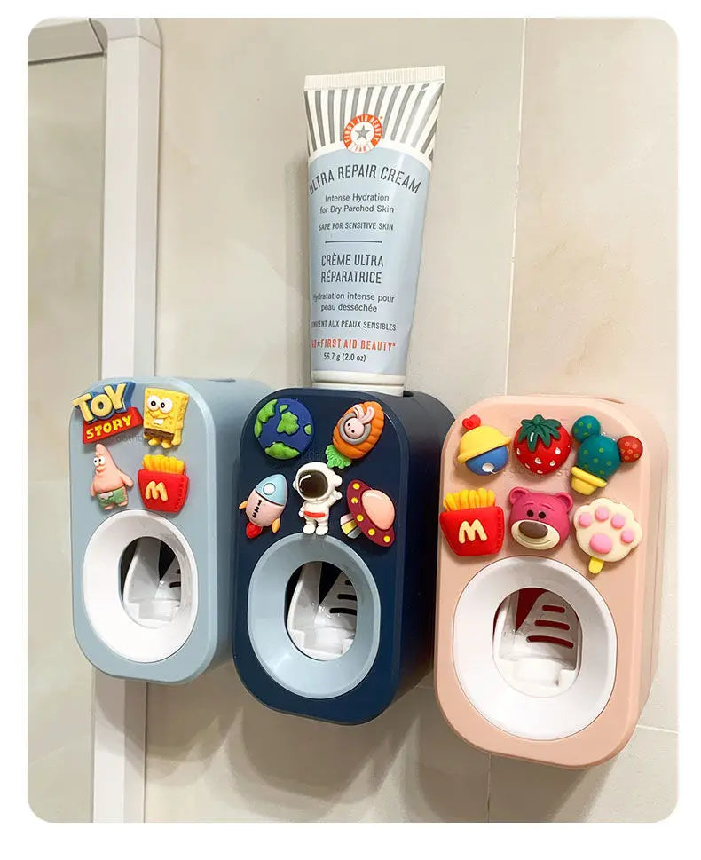 Automatic Kids Toothpaste Dispenser Toothpaste Squeezer for Children Household Cartoon Toothbrush Holder Bathroom Accessories