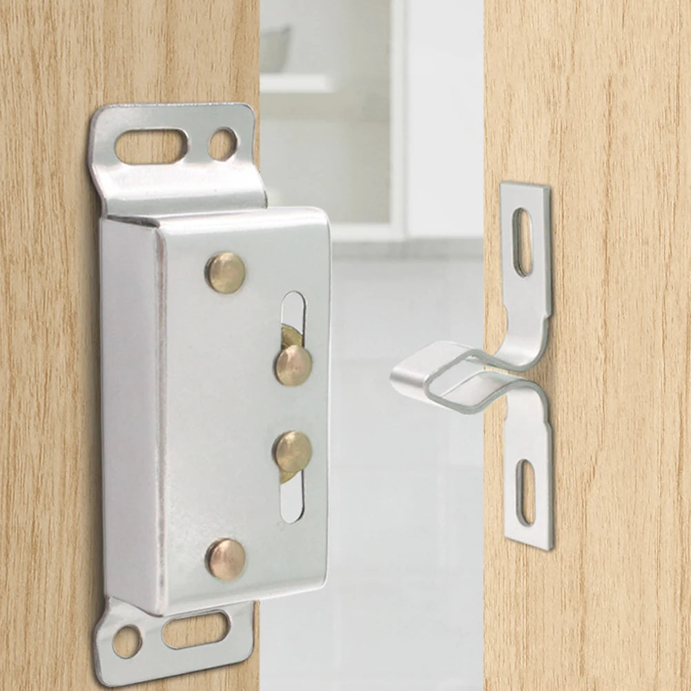 High Quality Door Close Latch Double Roller Catch Magnetic Silver Simple To Install Keep Light Doors Securely Shut