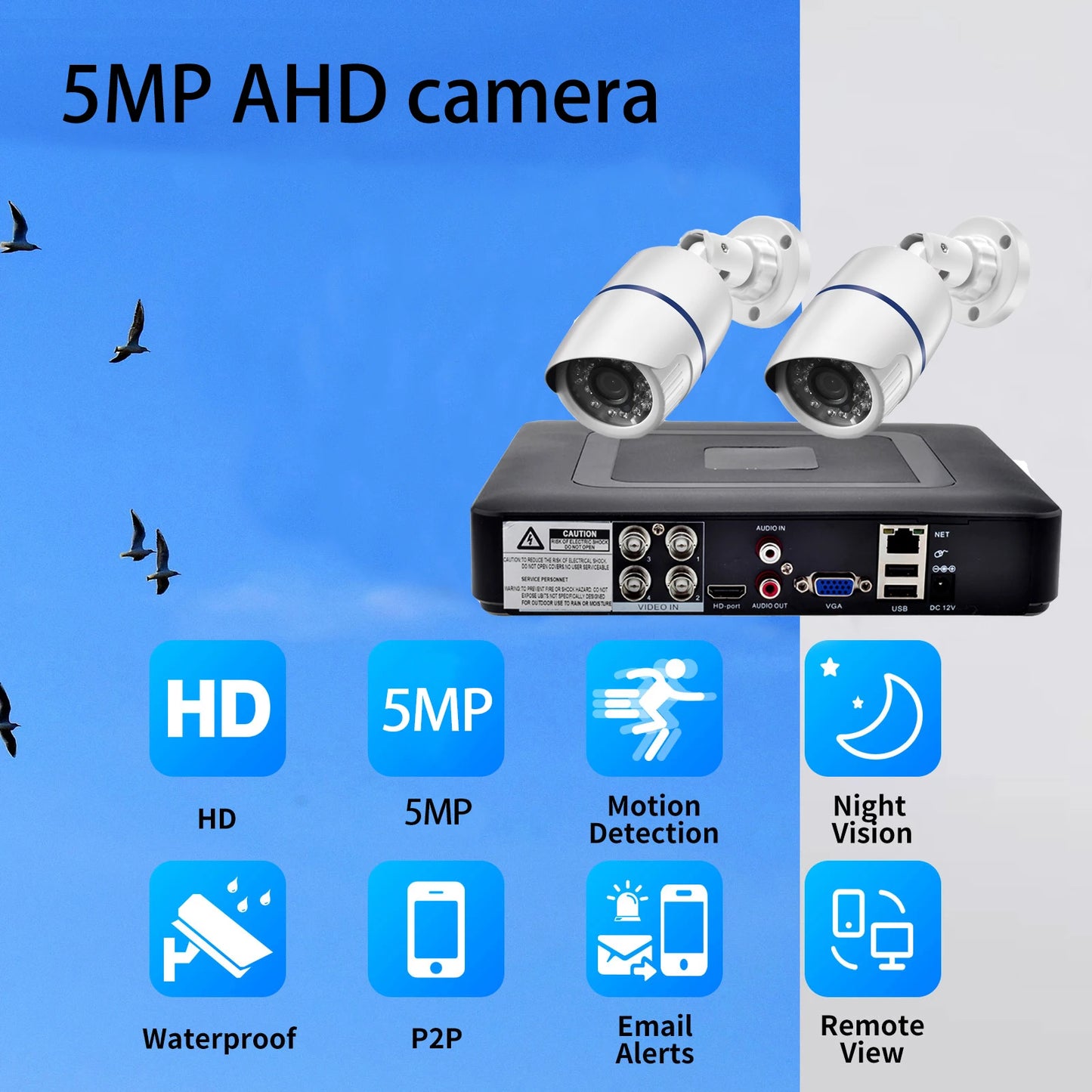 Gadinan 5MP AHD Outdoor Camera System 4CH AHD DVR CCTV Camera Kit Infrared Night Vision P2P Surveillance Security System Set