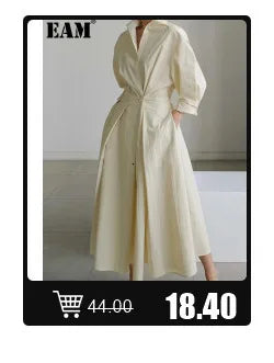 [EAM] 30% Wool X-Long Big Size Warm Woolen Coat New Lapel Long Sleeve Women Jacket Fashion Tide Autumn Winter 2024 1DH4053