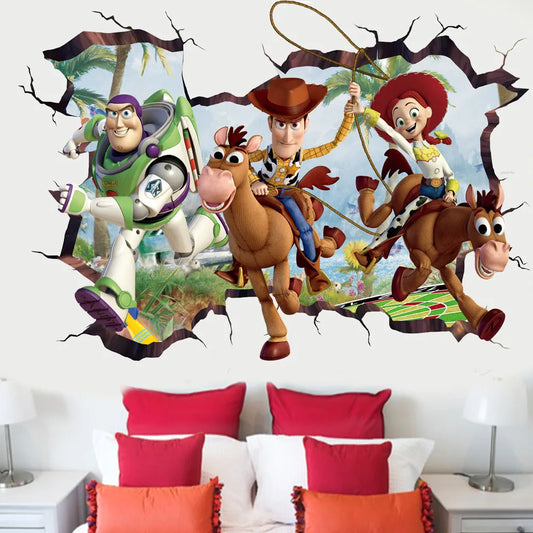 3D Broken Wall ToyStory Sherif Woody Wall Stickers For Kids Rooms Living Room Bedroom Kindergarten Wall Decoration Movie Poster