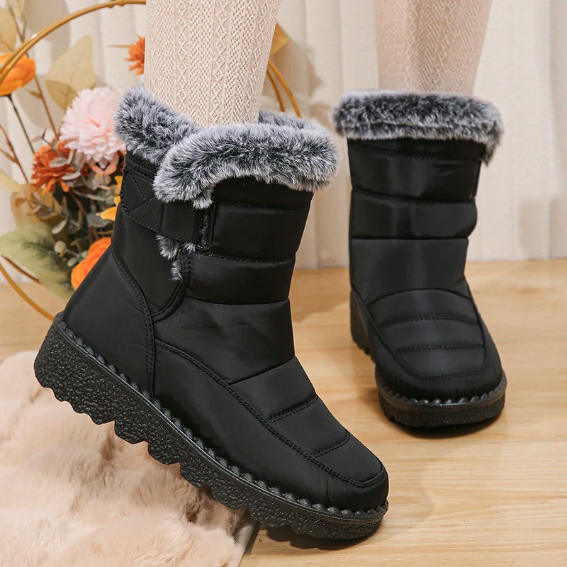 2024 Waterproof Snow Boots for Women Winter Shoes Faux Fur Plush Ankle Boots Woman Plus Size Non-Slip Warm Cotton Botas Mujer