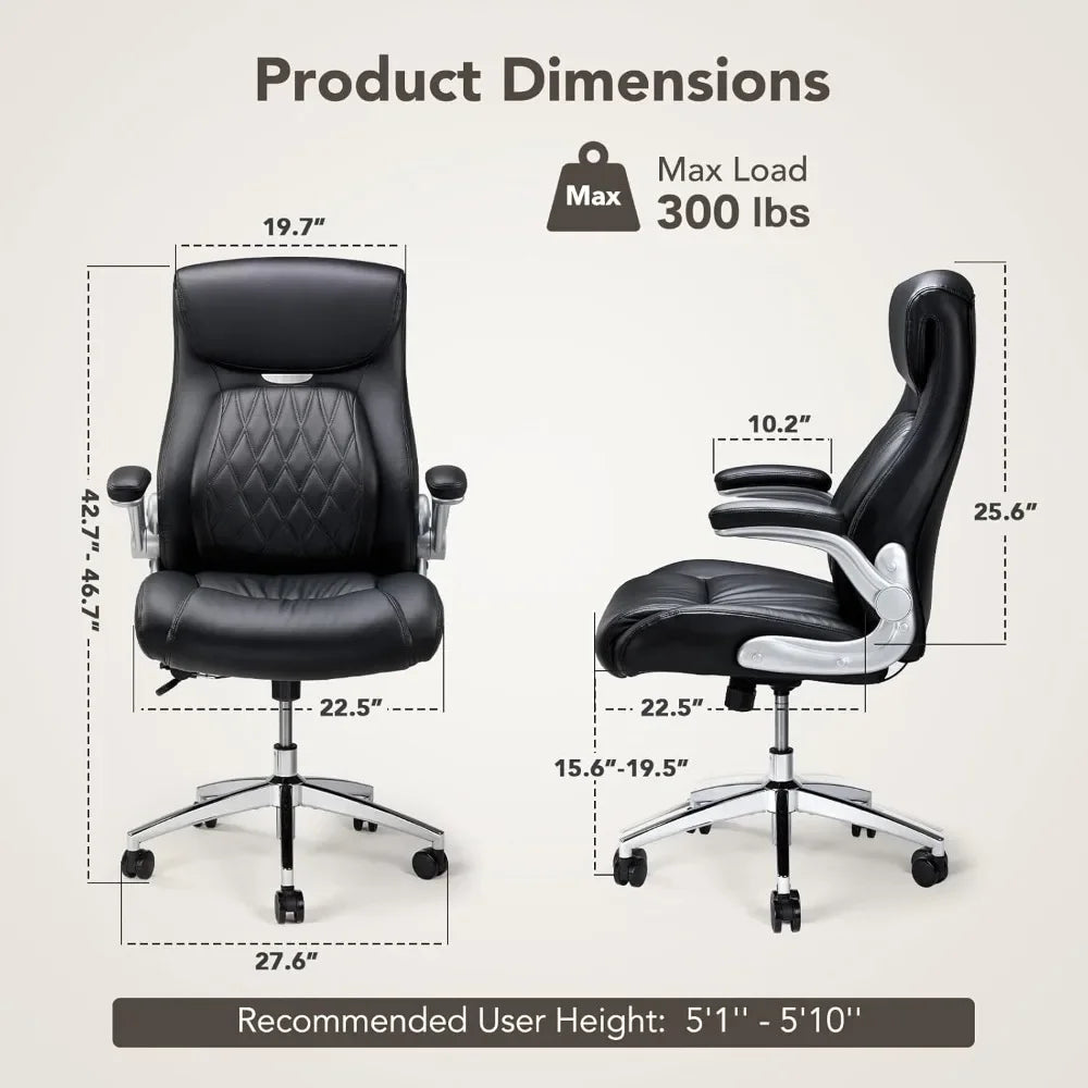 Executive Office Chair, Posture PU Leather with Dynamic Sitting & Stepless Adjustable Lumbar Support, Ergonomic, Computer Chairs