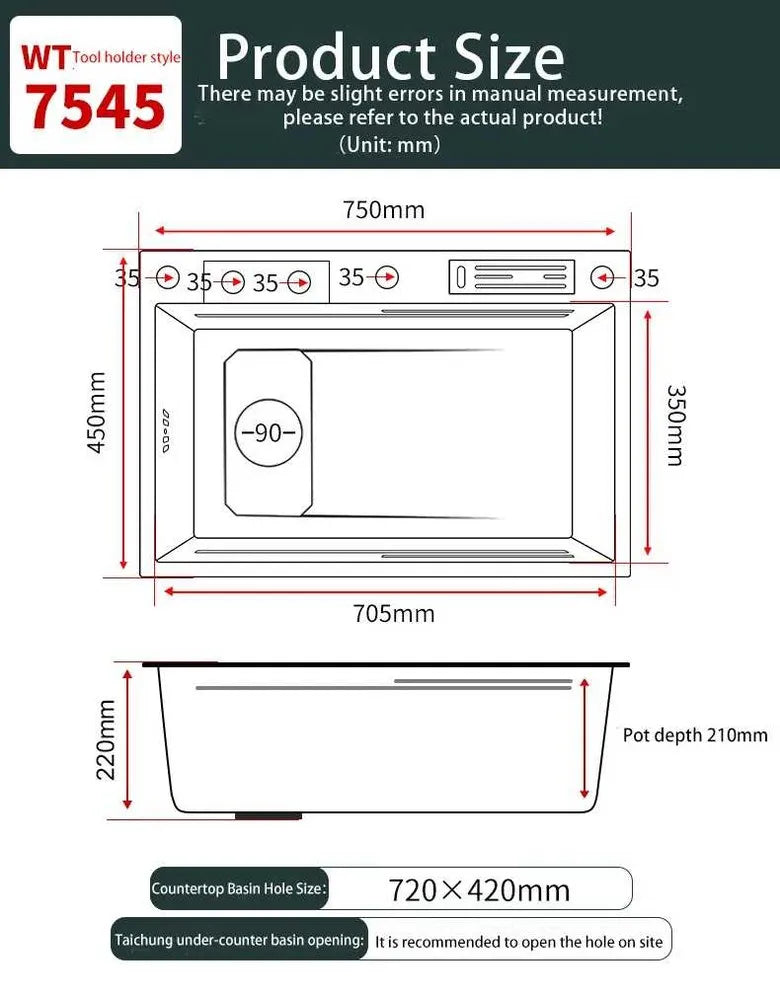 304 Stainless Steel Kitchen Waterfall Sink Digital Display Large Single Sink Dish Basin Sink With Multifunction Touch Waterfall