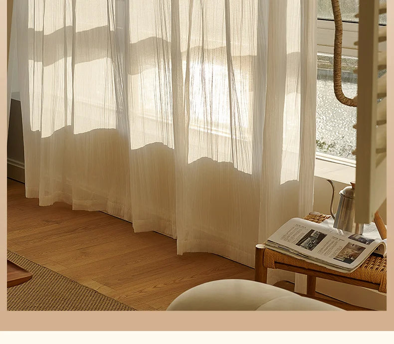 2022 Japanese Linen Translucent Gauze Curtain Living Room Warm White High-quality Curtain Bedroom High-grade Decorative Curtains