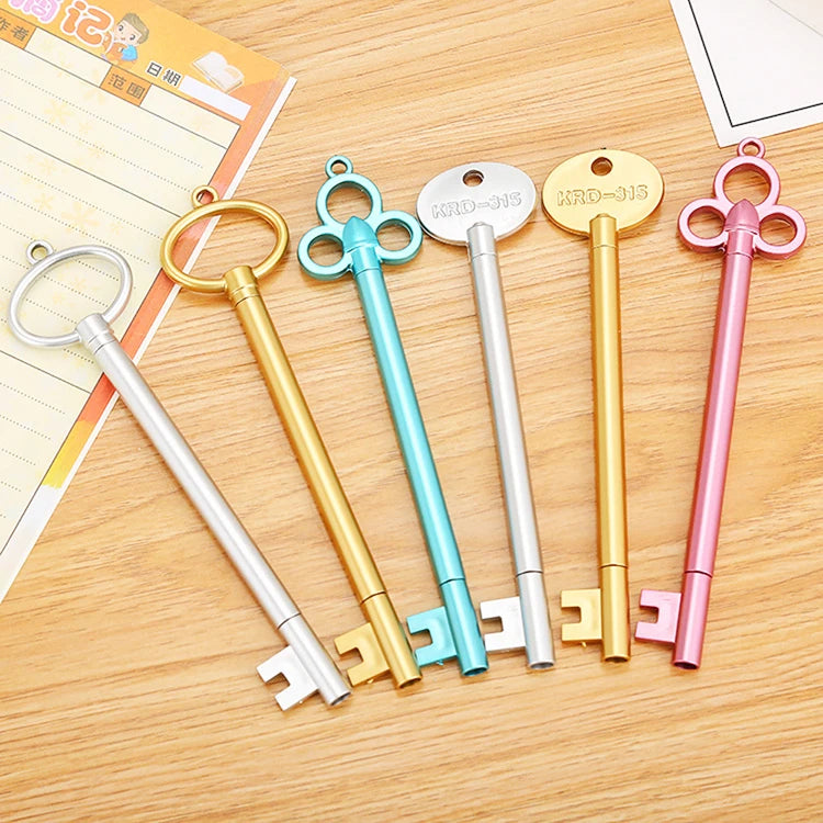 50 Pcs Creative Fancy Key Shape Vintage 0.5mm Black Fine Point Gel Pens For Office Stationary School Supplies Custom Logo Name