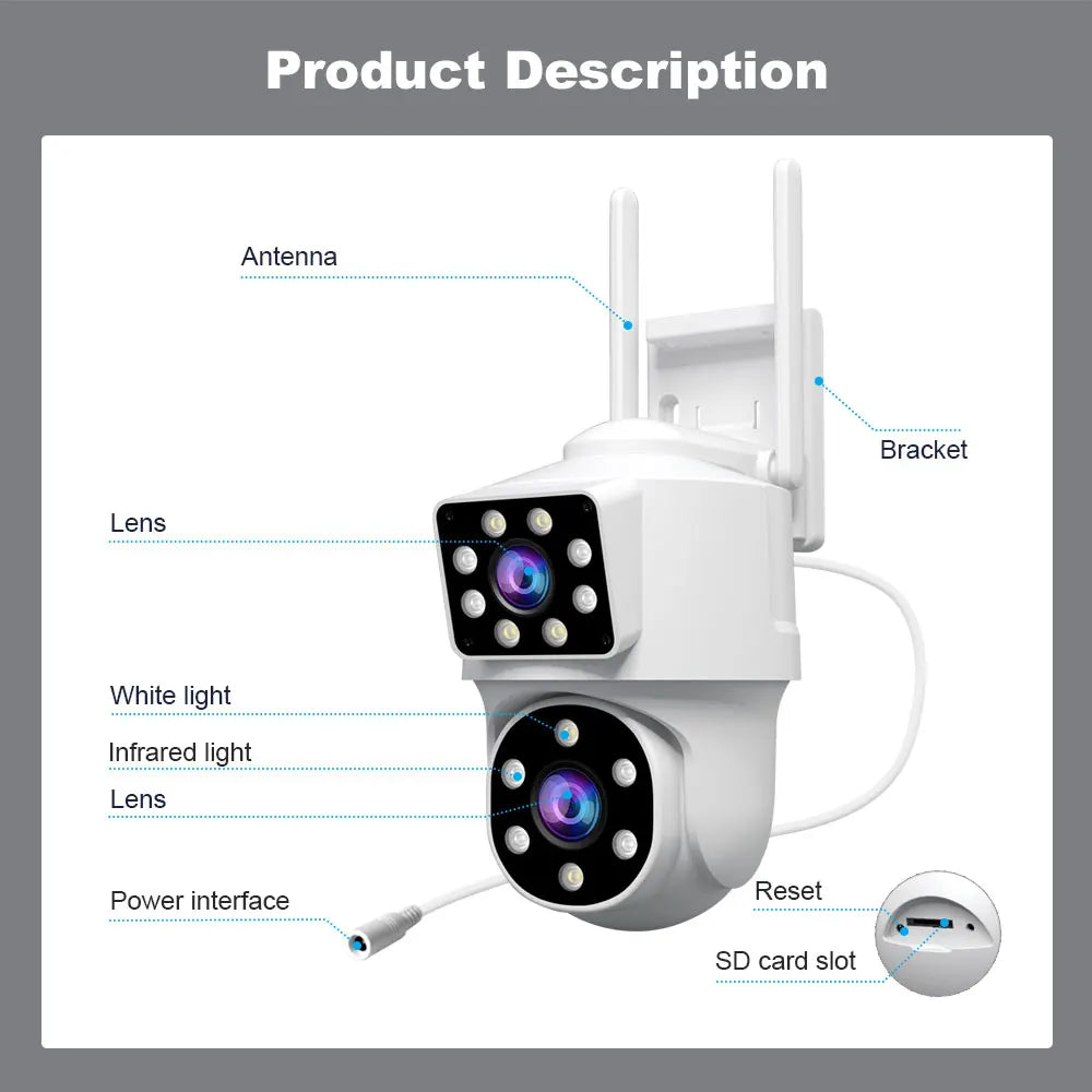 SriHome 2MP Wifi PTZ Camera SH063 Dual Lens Dual Screen Outdoor Wireless Security IP Auto Tracking Street Surveillance Camera