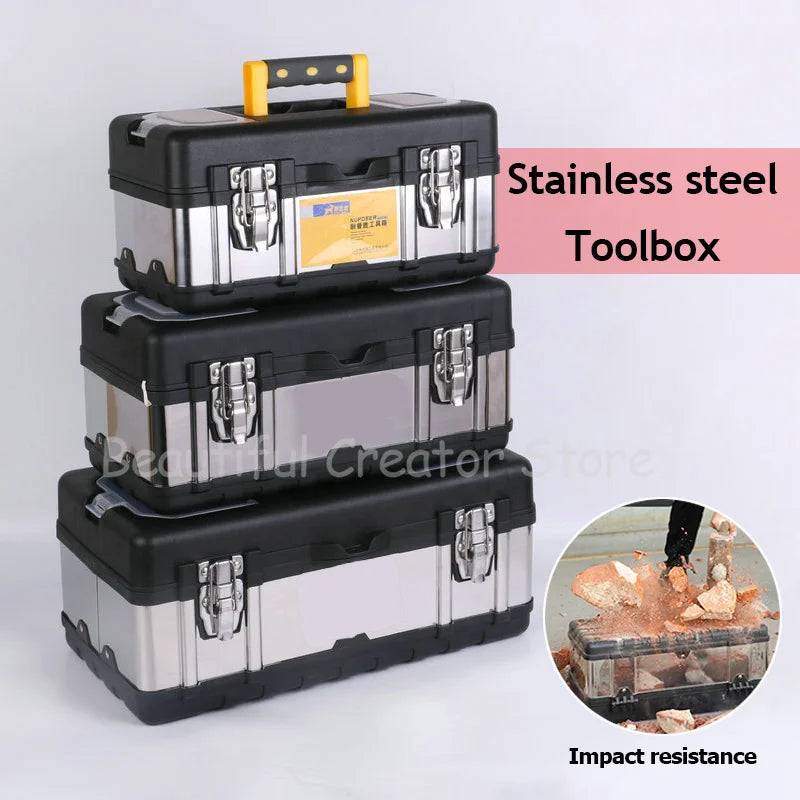 14"17"20" Toolbox Stainless Steel Tool Box Electrician Suitcase Multifunctional Household Maintenance Hardware Tool Storage Box