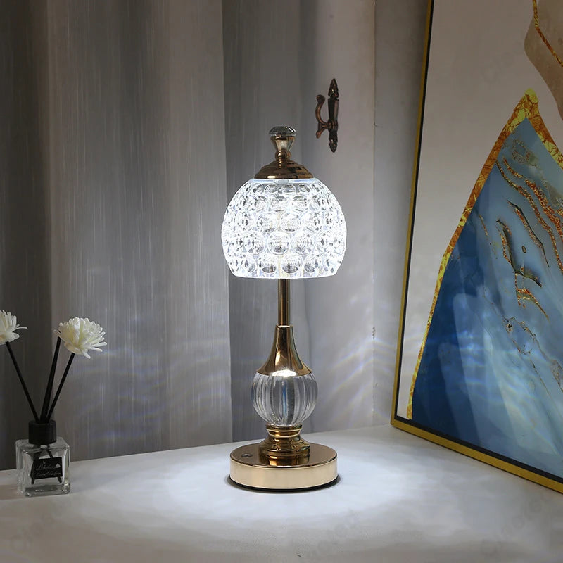 2023 New Metal Crystal Acrylic Table Lamp Bedroom Bedside Lamp Nordic Retro Home Decoration in Small Night Light