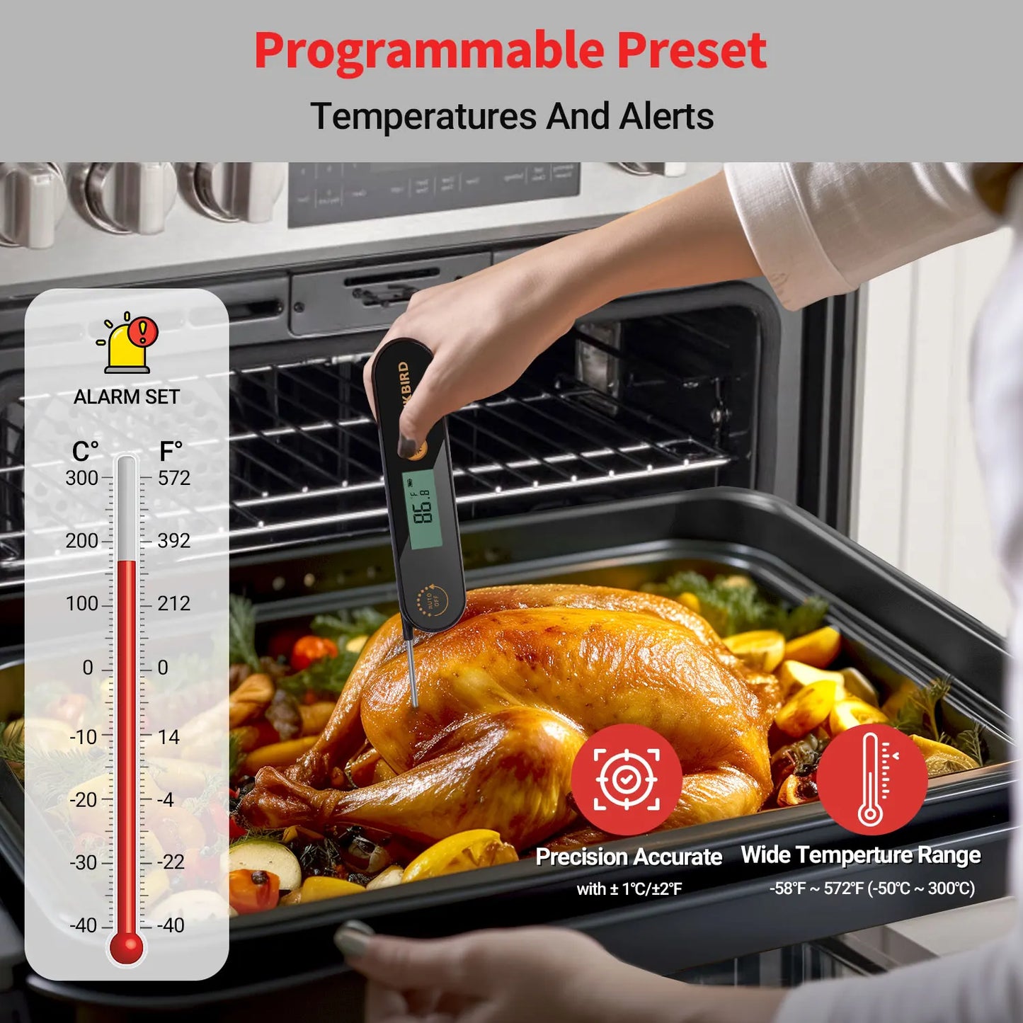 INKBIRD New IHT-1X Rechargable Digital Backlight Folding Barbecue Kitchen Cooking Instant Readin Waterproof Meat Thermometer