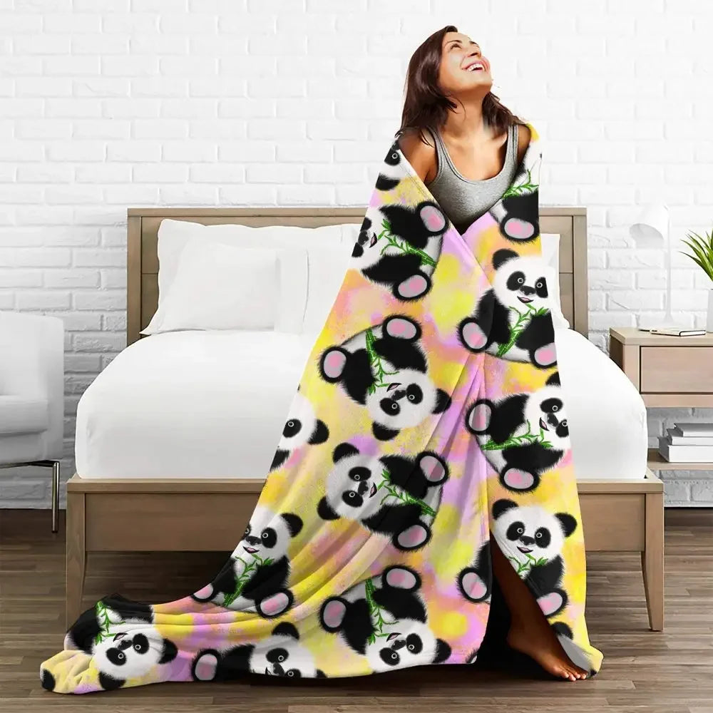 Cute Panda Cartoon Animal Blanket Fleece Textile Decor Portable Ultra-Soft Throw Blankets for Bedding Couch Bedspread