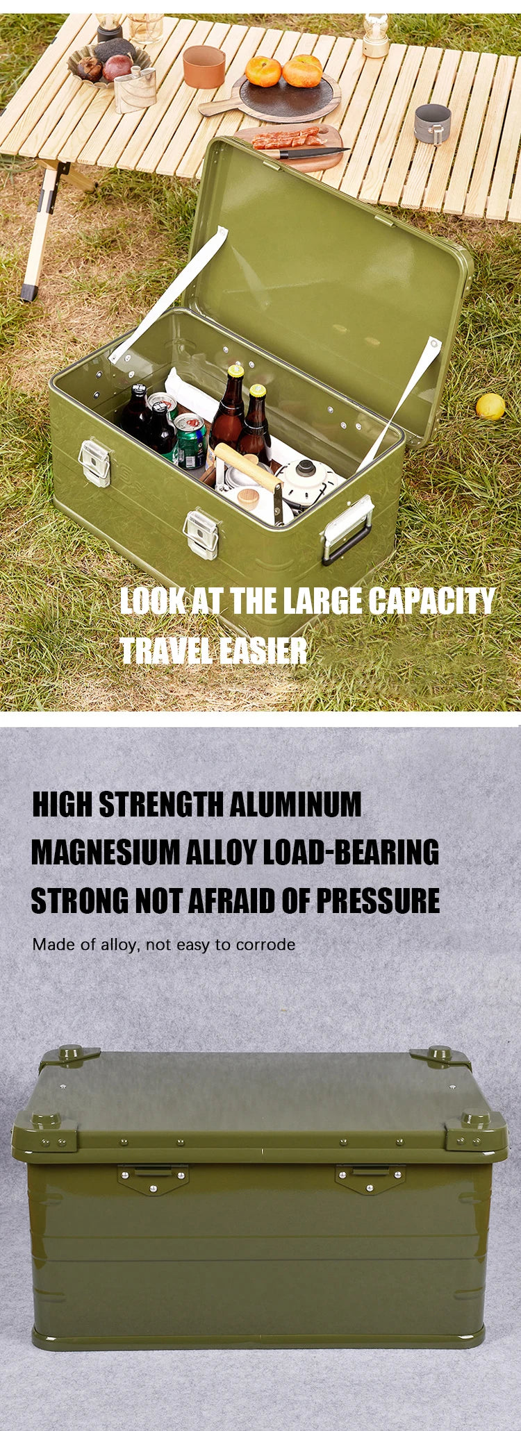 Aluminum Storage Box Luggage Outdoor Travel Box Large Capacity Tools Storage Box Camping Car Portable Luggage Storage Containers