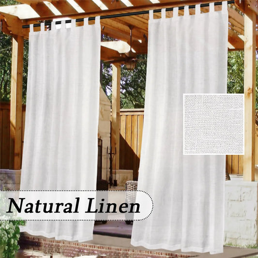 2pcs Linen Outdoor Waterproof Curtains Tab Top Window Screens for Gazebo Terrace Porch Finished White Sheer Curtains