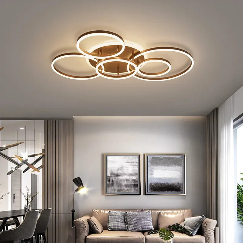 2023 Modern Led Circle Rings Ceiling Lights For living Room Bedroom Study Room Ceiling Lamp White/Brown/Black/Gold Color 90-260V