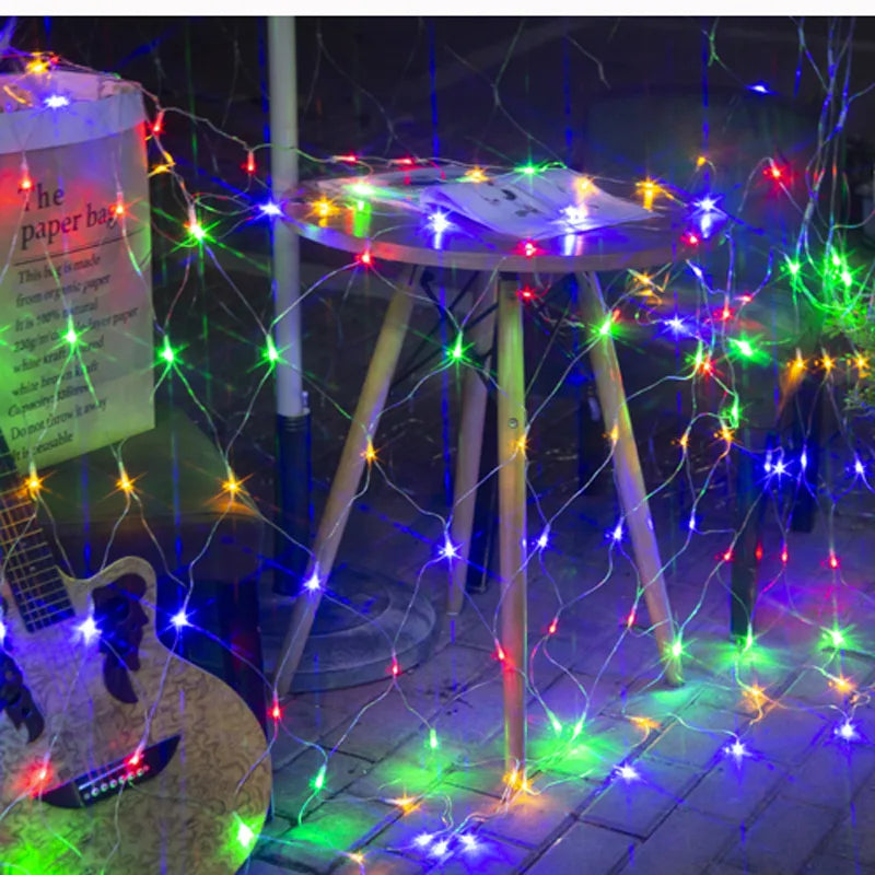 Solar Power Remote control Led Net String Lights Street Garlands Christmas Outdoor New Year Wedding Party Fairy Garden Decor