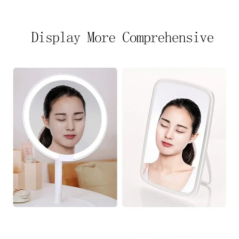 Youpin LED Cute Makeup Mirror Jordan Judy Intelligent Portable Rechargeable Touch-Screen Lighted Desktop Cosmetic Mirrors