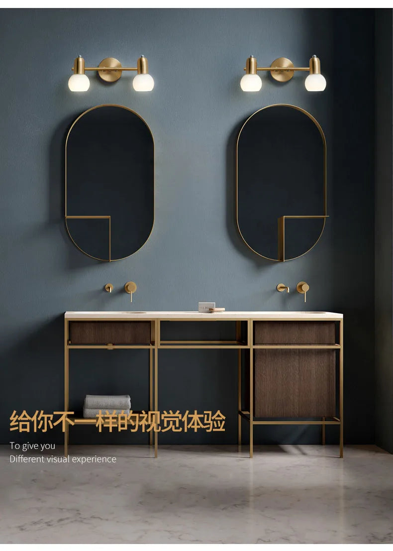 Luxury Nordic Mirror Headlight Bathroom Vanity Wall Lamp Simple Bathroom Makeup Mirror Cabinet Copper Led Lighting