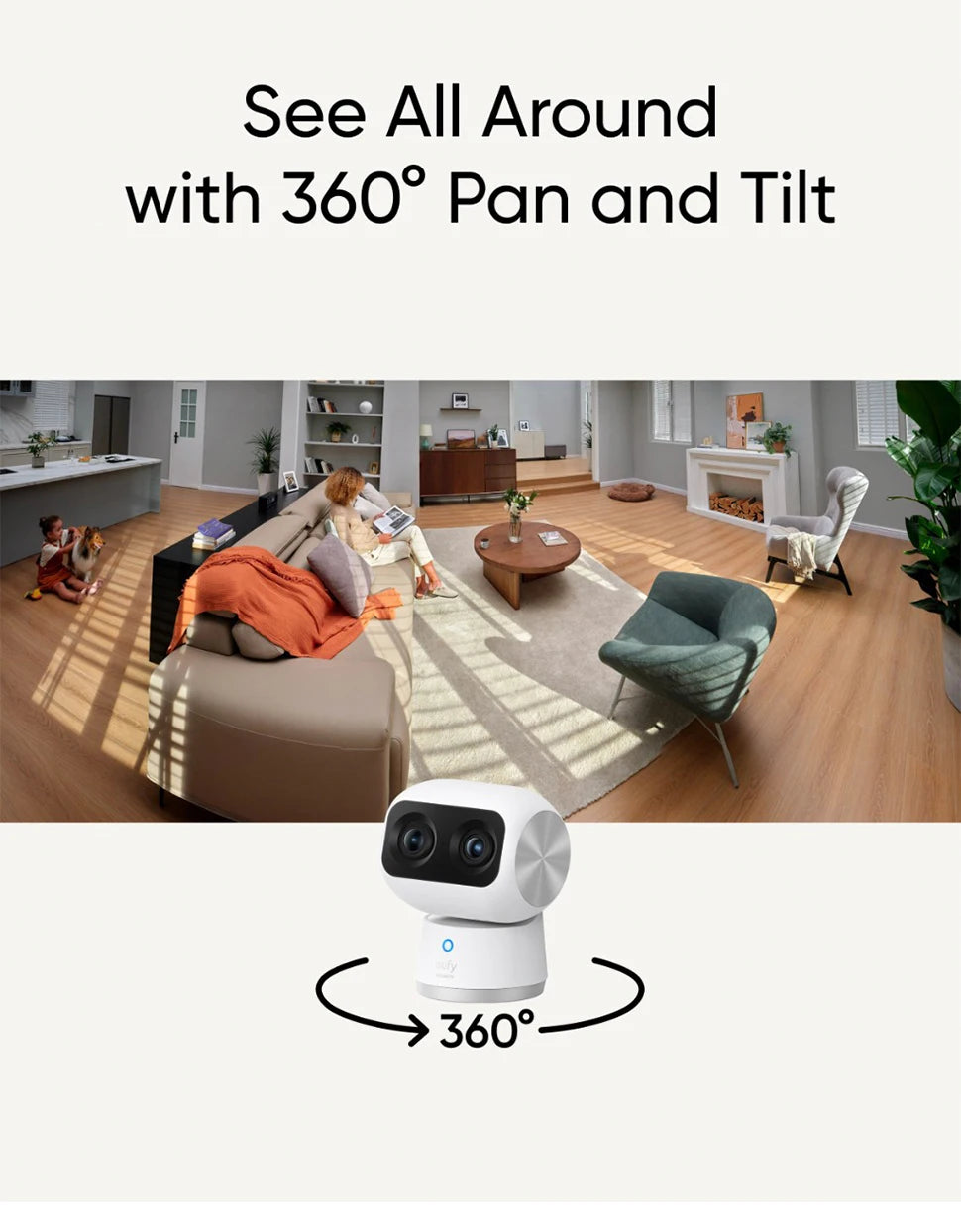 eufy Security Indoor Cam S350 Dual Cameras 4K 8MP Resolution Security Camera 8× Zoom 360° PTZ Human/Pet AI Wifi Surveillance Cam