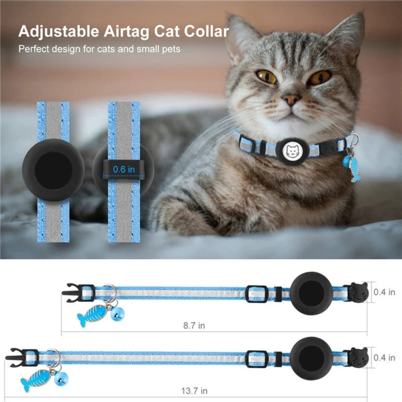 Reflective Cats Collar Waterproof Pet Collar with Tracker-Holder & Bell Breakaway Pet Collar Safety & Adjustable Collar