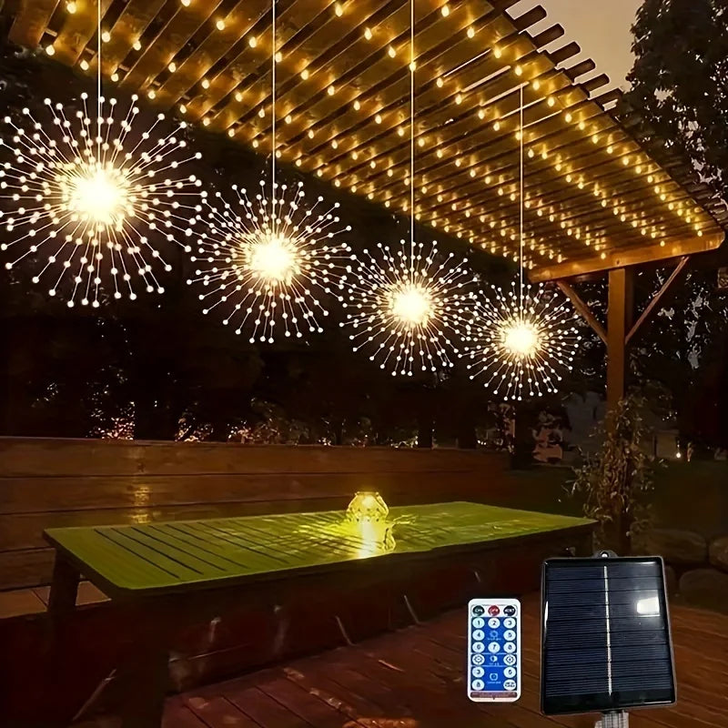 480LED Solar Fireworks Lights Starburst Ball Lamp Remote Control Timer 8 Modes Waterproof Hanging Fairy Lights Yard Party Garden