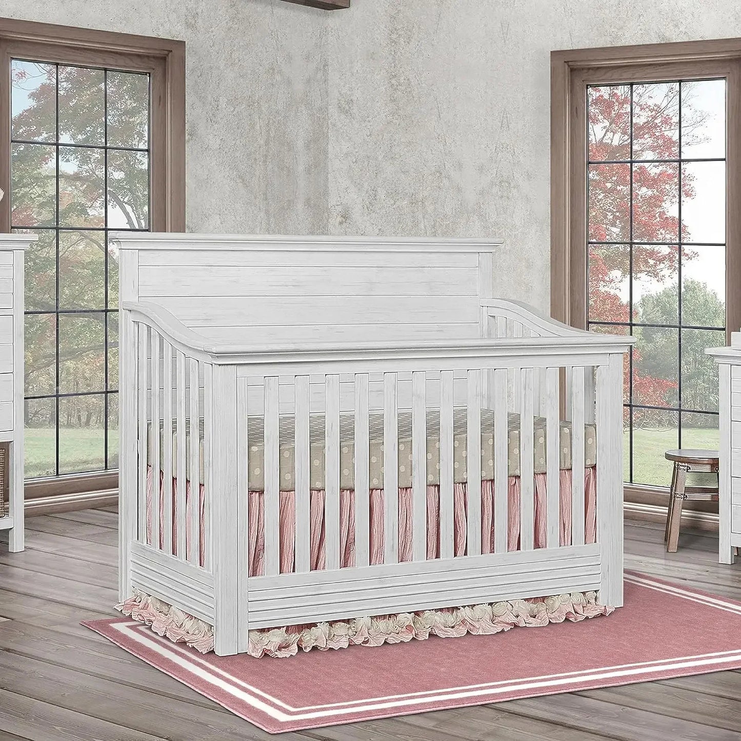 Evolur Waverly 5-in-1 Full Panel Convertible Crib in Weathered White,Greenguard Gold Certified 58.75x31.25x46.5 Inch (Pack of 1)