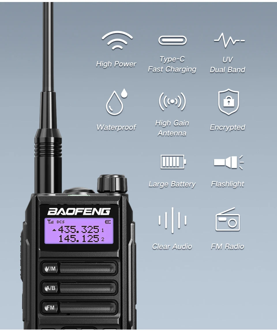 BaoFeng UV-16 PRO High Power Antenna Walkie Talkie With USB Charger Long Range Waterproof UV16 Transceiver Two Way Radio Type-C