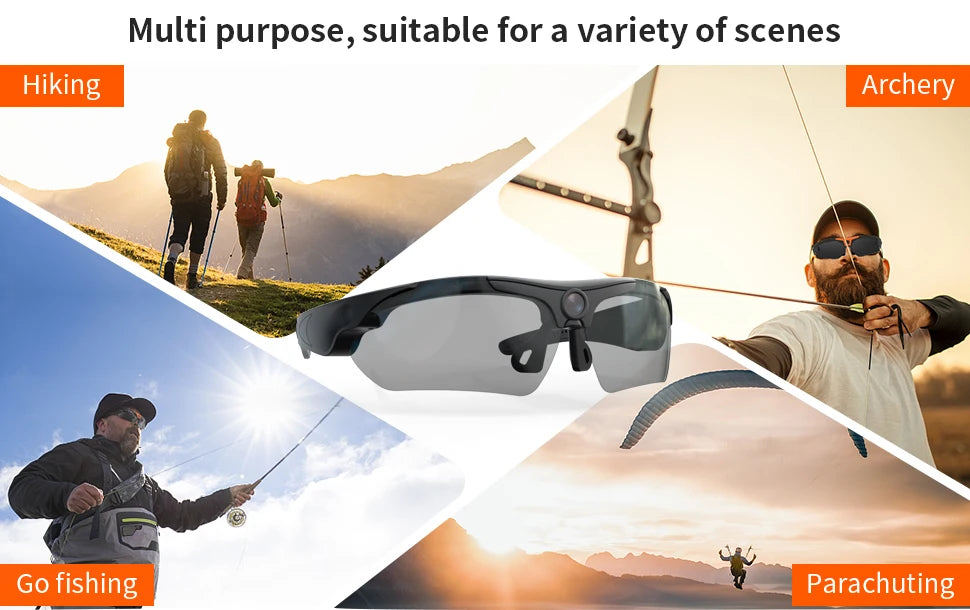 HD 1080P Smart Video Camera Outdoor Cycling Glasses Polarized Lens Smart Camcorder Security Protection Record Wearable Camera