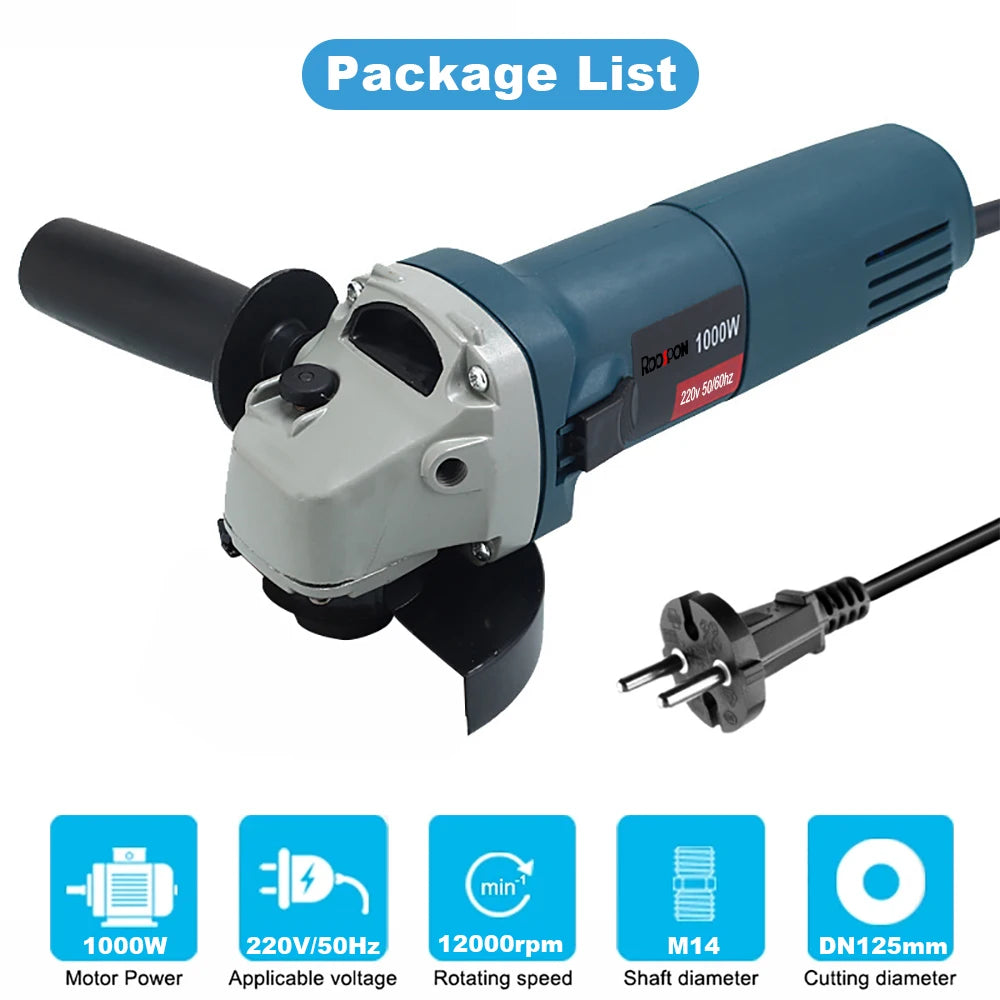 1000W Electric Angle Grinder 220V 100mm 125mm Corded Grinding Machine 6 Speeds Electric Grinding Cutting Polishing Power Tool