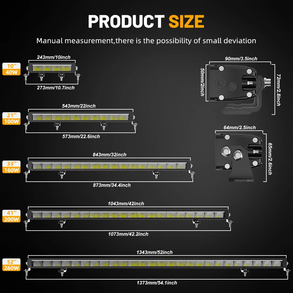 CO LIGHT New Slim 52 Inch LED Light Bar White & Amber 42" Led Work Light 6500K 3500K DRL 30000LM Off Road Driving Lamp 12V 24V