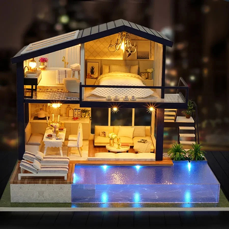 DIY Doll House Miniature Dollhouse With Furnitures Wooden House Miniaturas Toys For Children New Year Christmas Gift A