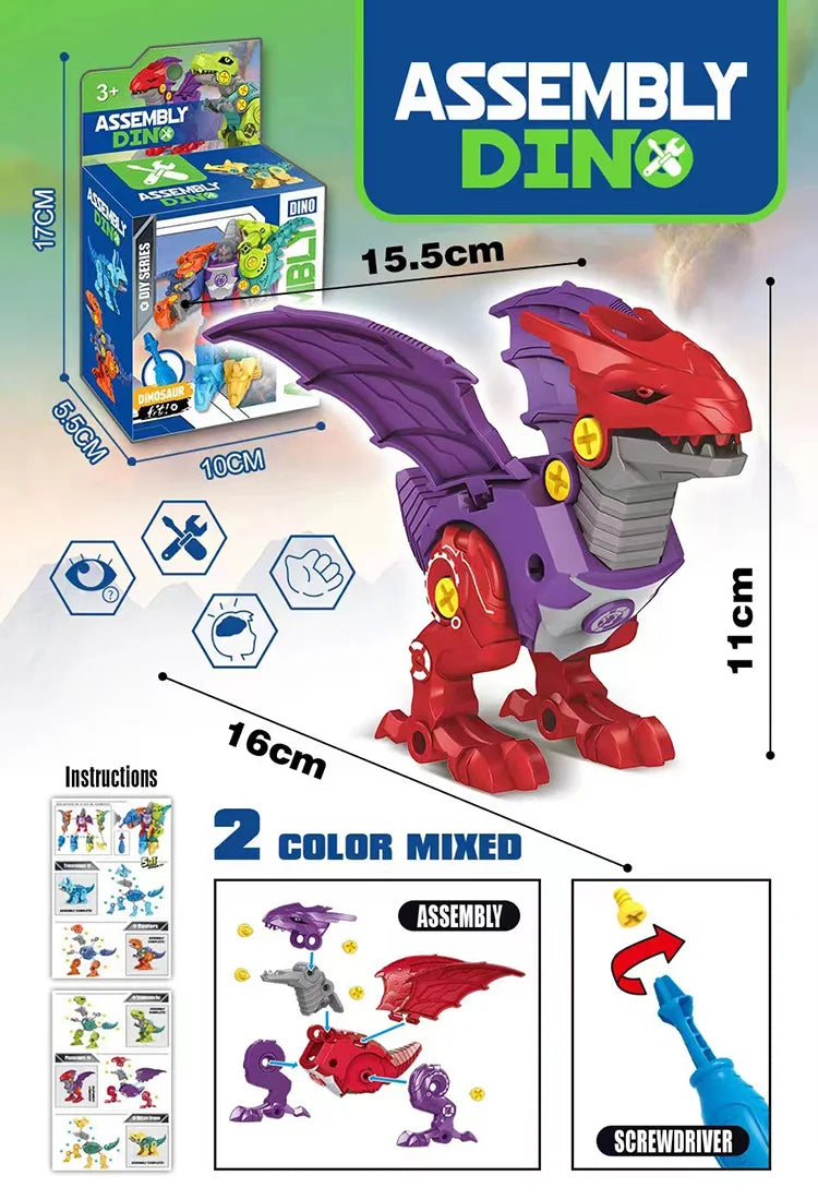 5 IN 1 Children Assembly Dinosaur Transformation Dino Robot Constructor Screw DIY Set Blocks Disassembly Screwdriver  Model Toys