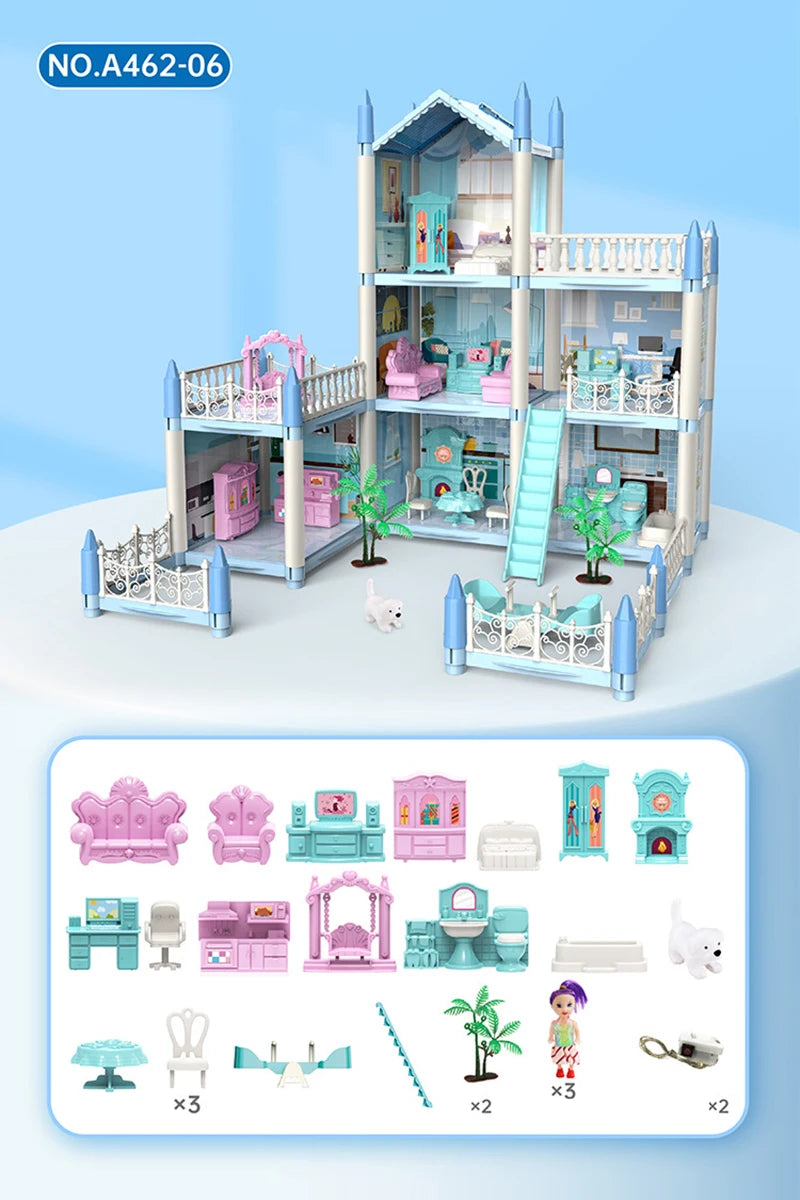 New Diy House Kit Big Dollhouse For Children Bb House Building Doll Furniture Miniature Doll Villas Girls Xmas Gifts Kids Toys