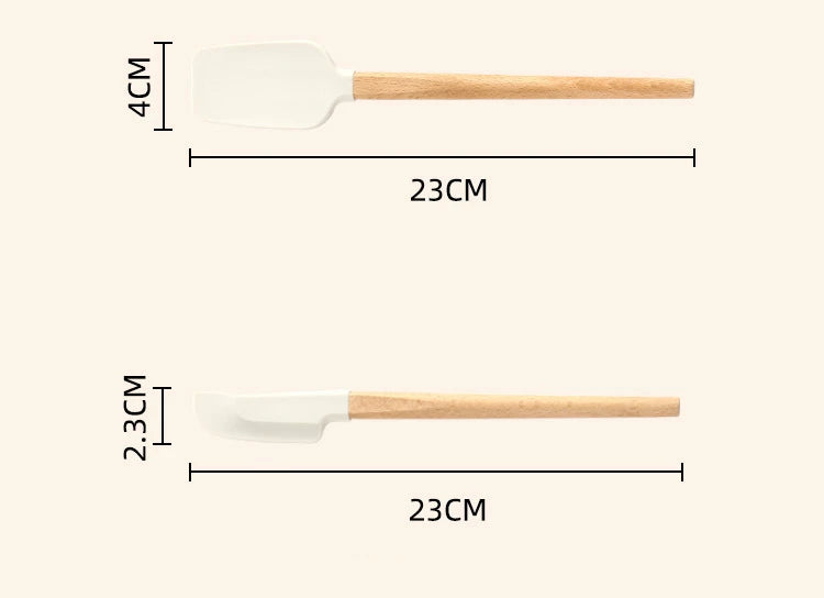 2Pcs/Set White Silicone Cream Spatula Non-stick Pastry Blenders Wood Handle Chocolate Butter Baking Scraper Kitchen Cake Mixer