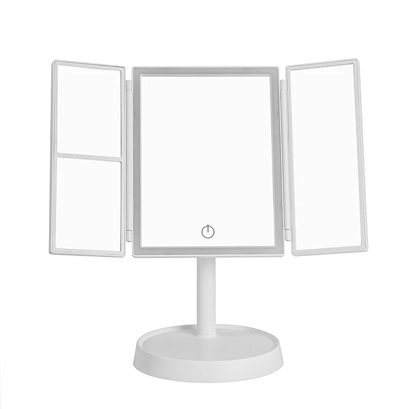 Foldable Makeup Mirror with LED Light 3 Tone Lights Desktop Vanity Mirror 2X/3X Magnifying 360° Adjustable Rechargeable