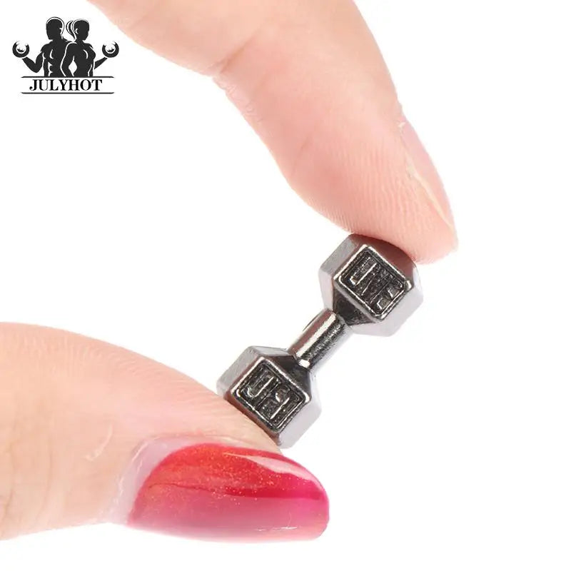 2Pcs 1/12 Dollhouse Miniature Barbell Dumbbells Fitness Weights Gym Model Toys Mini Dumbbells Weights Lifting Equipment