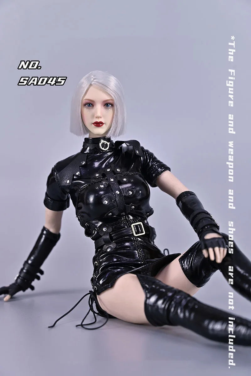 Sa045 1/6 Women Soldier Skirt Motorcycle Suit Goth Leather Vintage Women Skirt Black Lace-Up Dress For 12" Action Figure Body