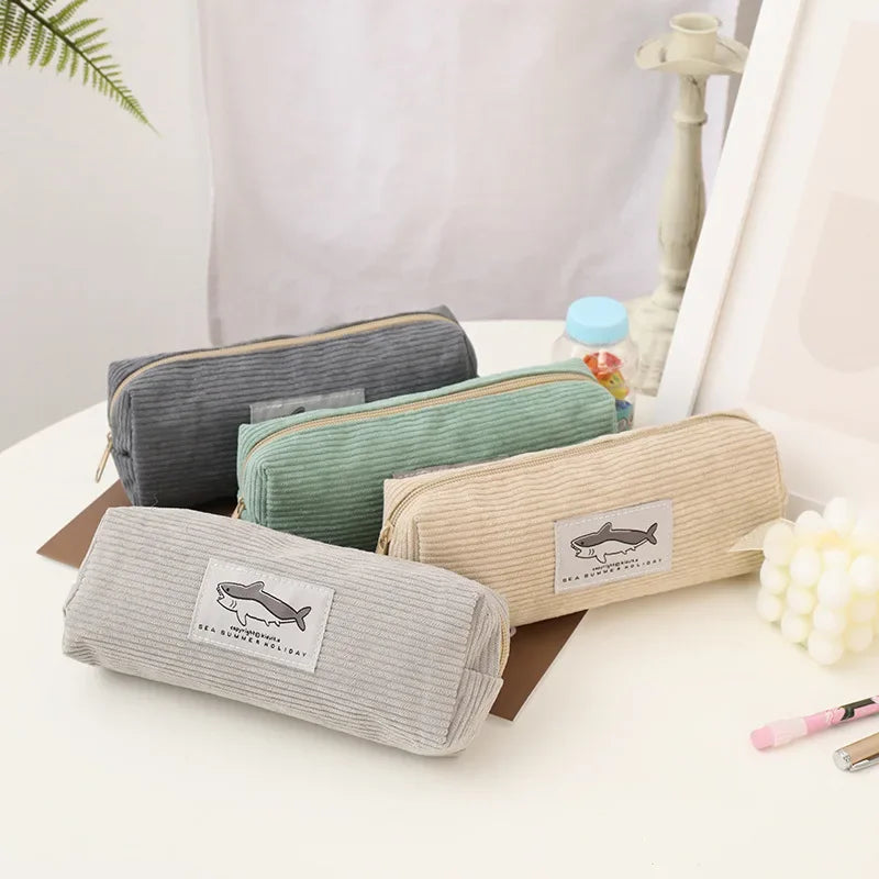 Solid Color Pencil Case Pencil Pouch Stationary Corduroy Pen Case School Supplies Back To School