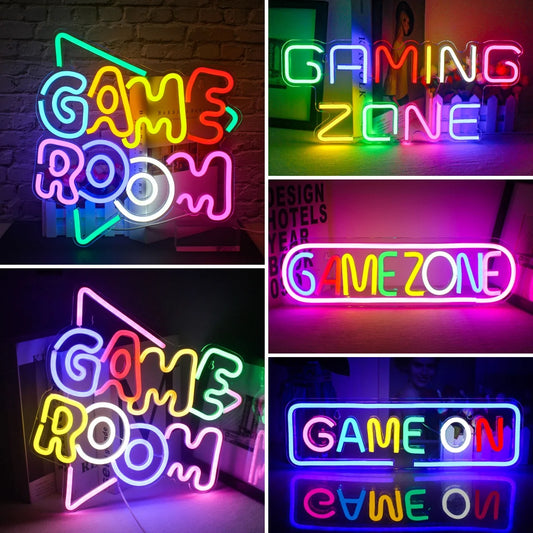 Game Room Neon Signs For Wall Decor USB Powered Colorful Neon LED Lights For Gaming Zone Party Bedroom Light Up Sign Gamer Gifts