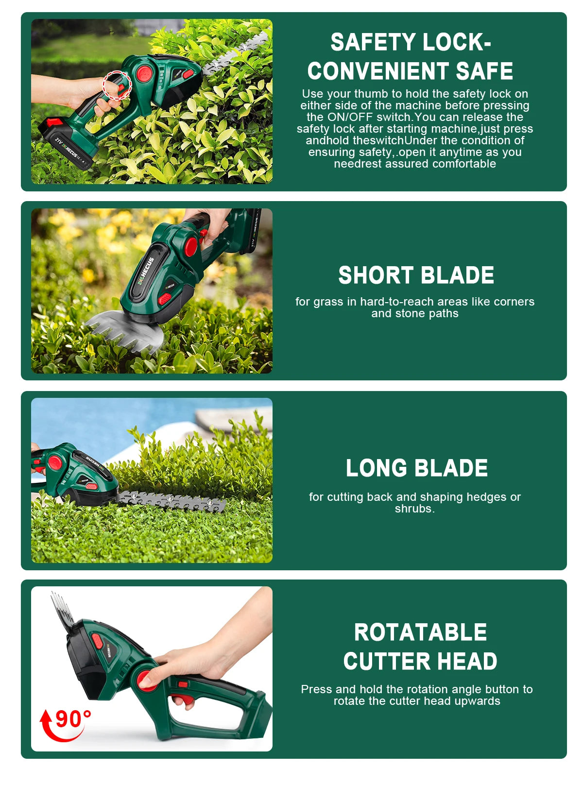 HECUS 2 IN 1 Cordless Electric Hedge Trimmer 20000rpm Handheld Household Lawn Mower Garden Power Tool For Makita 18V Battery