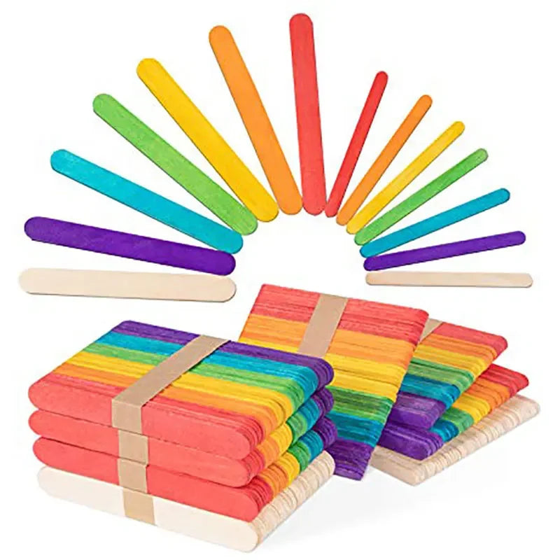 50Pcs Wooden Popsicle Sticks Natural Wood Ice Cream Sticks Creative Kids Puzzle DIY Hand Crafts Art Ice Cream Lolly Cake Tools