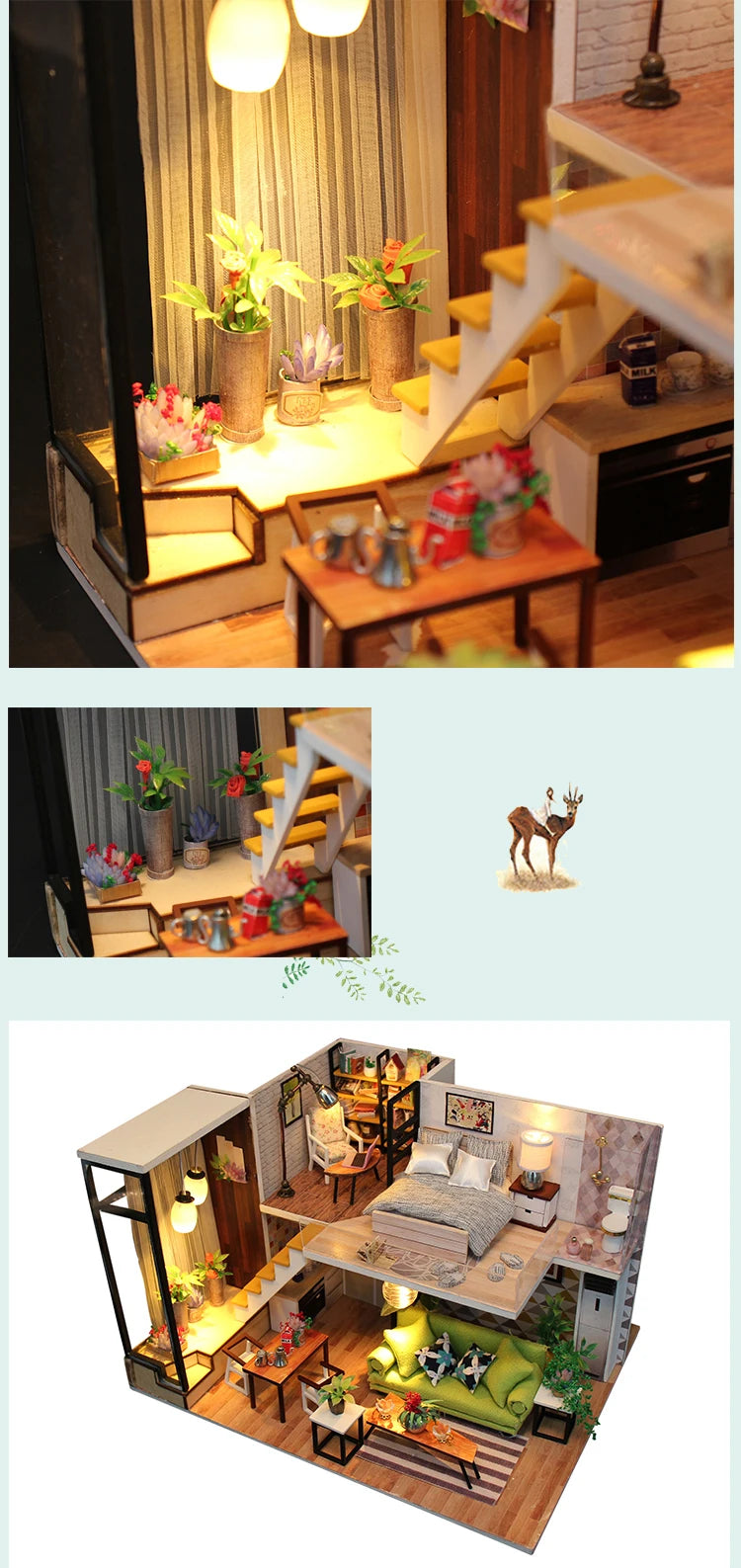 Assemble DIY Wooden House Dollhouse kit Wooden Miniature Doll Houses Miniature Dollhouse toys With Furniture LED Lights Gift