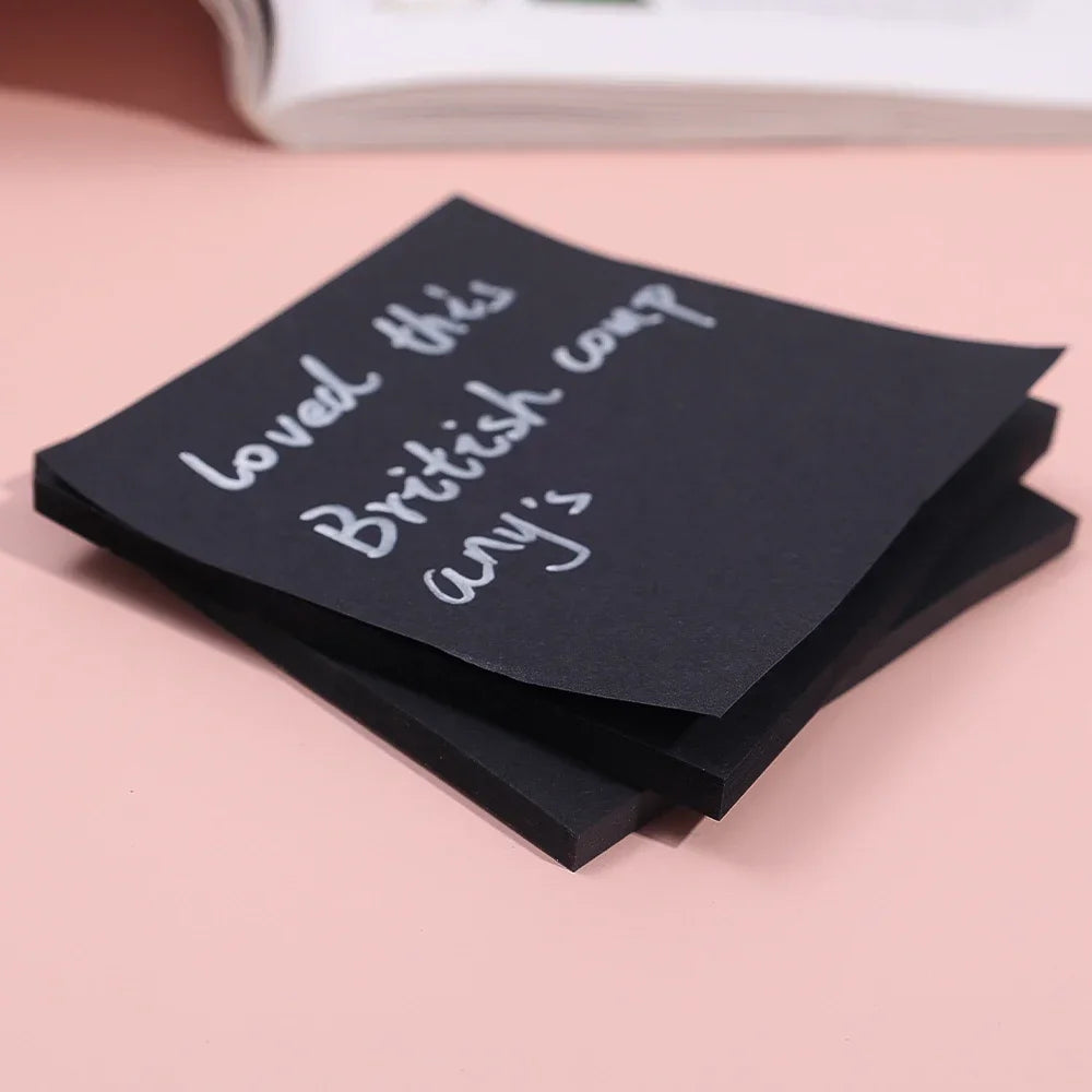 50 Sheets Solid Black Sticky Notes Self-Stick Notes Pads Posted It for Office School Stationary 50 Sheets Simple Black Memo Pad