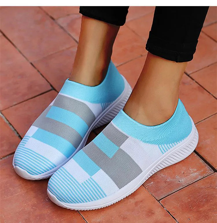 Women Shoes Mix Color Summer Shoes Casual Sneakers Women Elastic Breathe Sport Sneaker Female Flat Shoes Sports Tennis For Lady