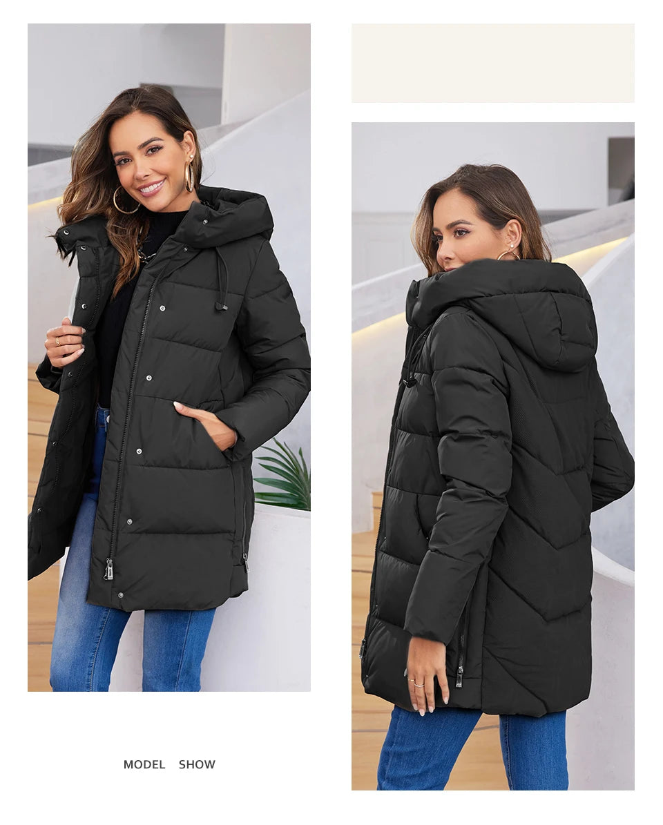 HaiLuoZi 2023 New Women Winter Jackets Warm Hooded Thick Bio-Cotton Female Parkas Solid Color Big Pockets Women‘s Coats 1139