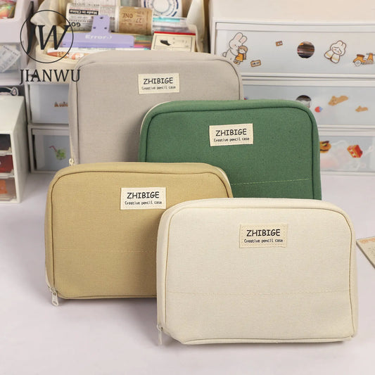 JIANWU Multi-functional Large-capacity Canvas Pencil Case Creative Simple Storage Pencil Case Student Supplies Stationary