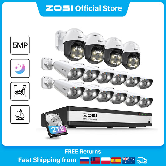 ZOSI 16CH 5MP PTZ PoE Security IP Camera System 4K 8MP NVR Smart Face Person Vehicle Detection CCTV Video Surveillance Kit